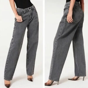 GOOD AMERICAN 90s Loose Baggy Straight Leg Jeans In Faded Black